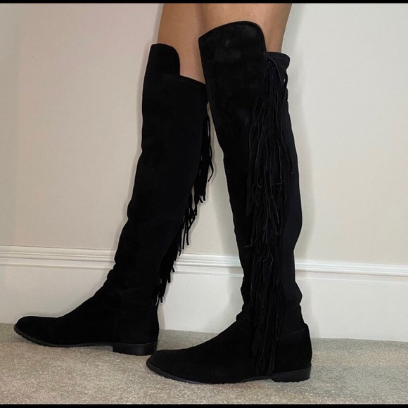 Stuart Weitzman Mane Fringe Over Knee Suede Boots - Picture 4 of 8